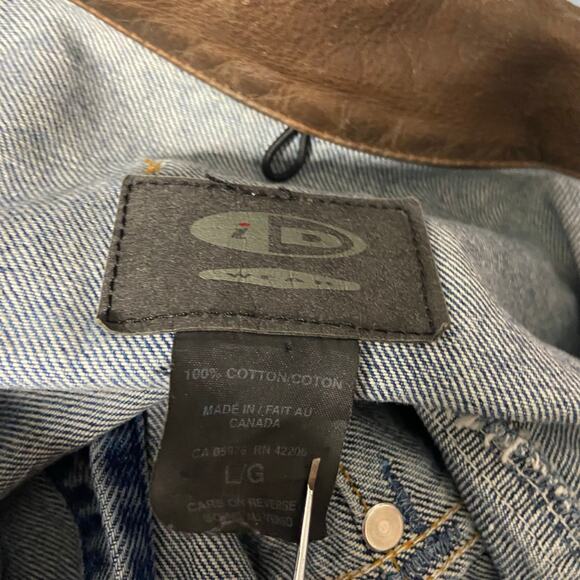 ID Wear Jacket Denim Leather Collar Size L Trucker Jacket Embroidered Wolf - Picture 11 of 12